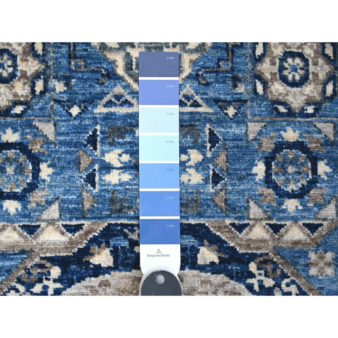 2'6" x 7'11" New Hand Knotted Blue Wool Runner Oriental Rug - MOA10288907