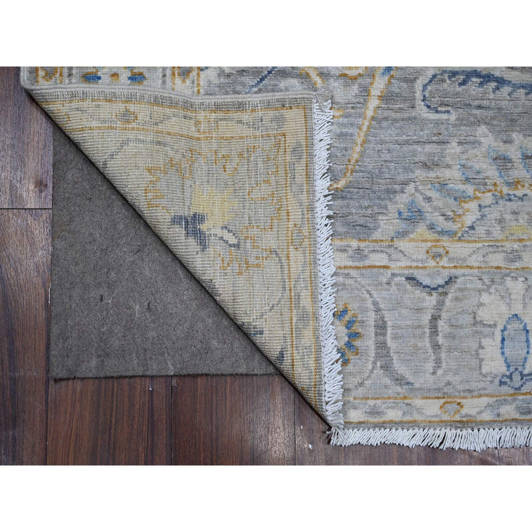 4'1" x 10'10" New Hand Knotted Grey Wool Runner Oriental Rug - MOA10288908