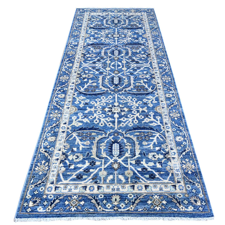 4'1" x 9'6" New Hand Knotted Blue Cotton Runner Oriental Rug - MOA10288911