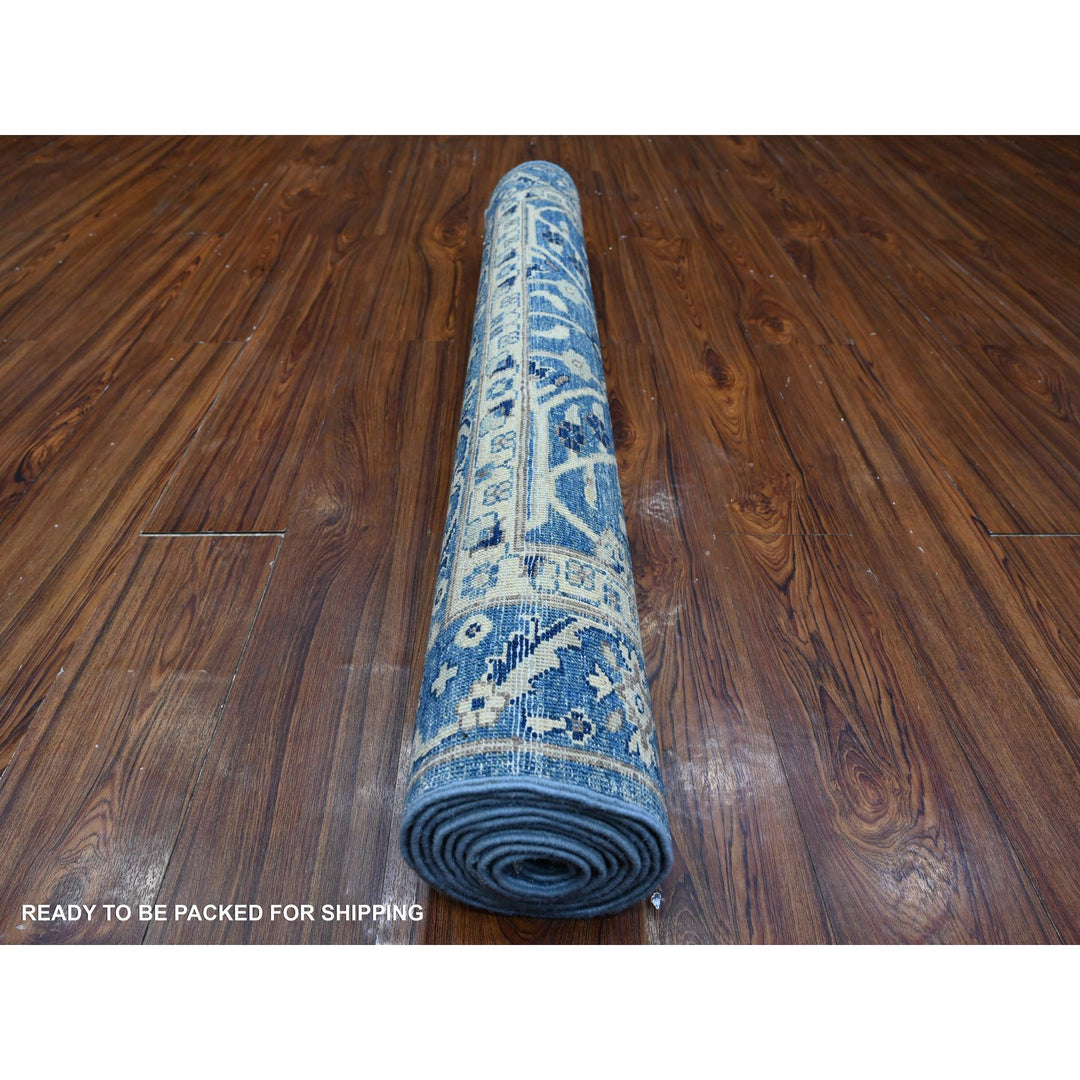 4'1" x 9'6" New Hand Knotted Blue Cotton Runner Oriental Rug - MOA10288911