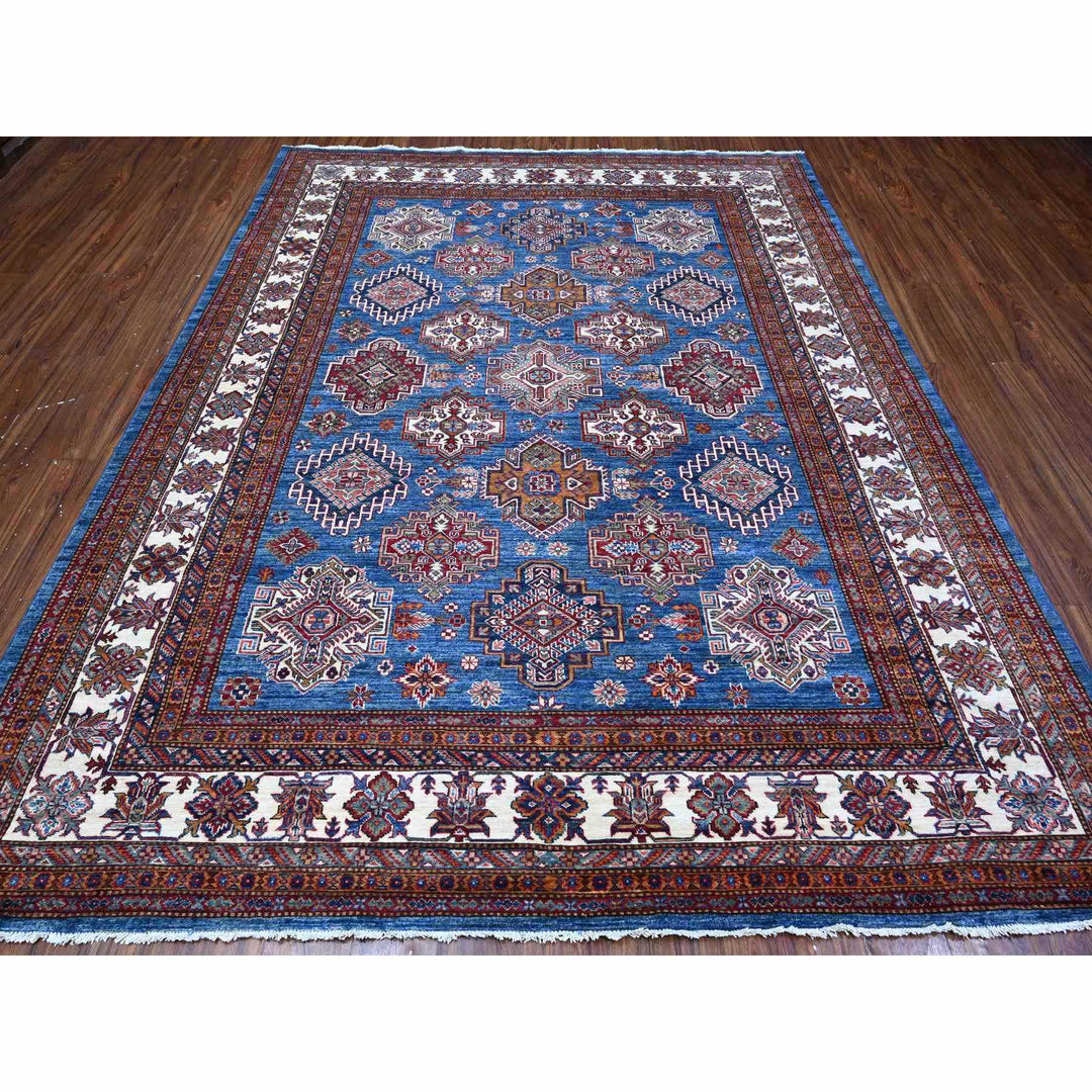 8'0" x 9'11" New Hand Knotted Blue Wool Rectangle Oriental Rug - MOA10288914