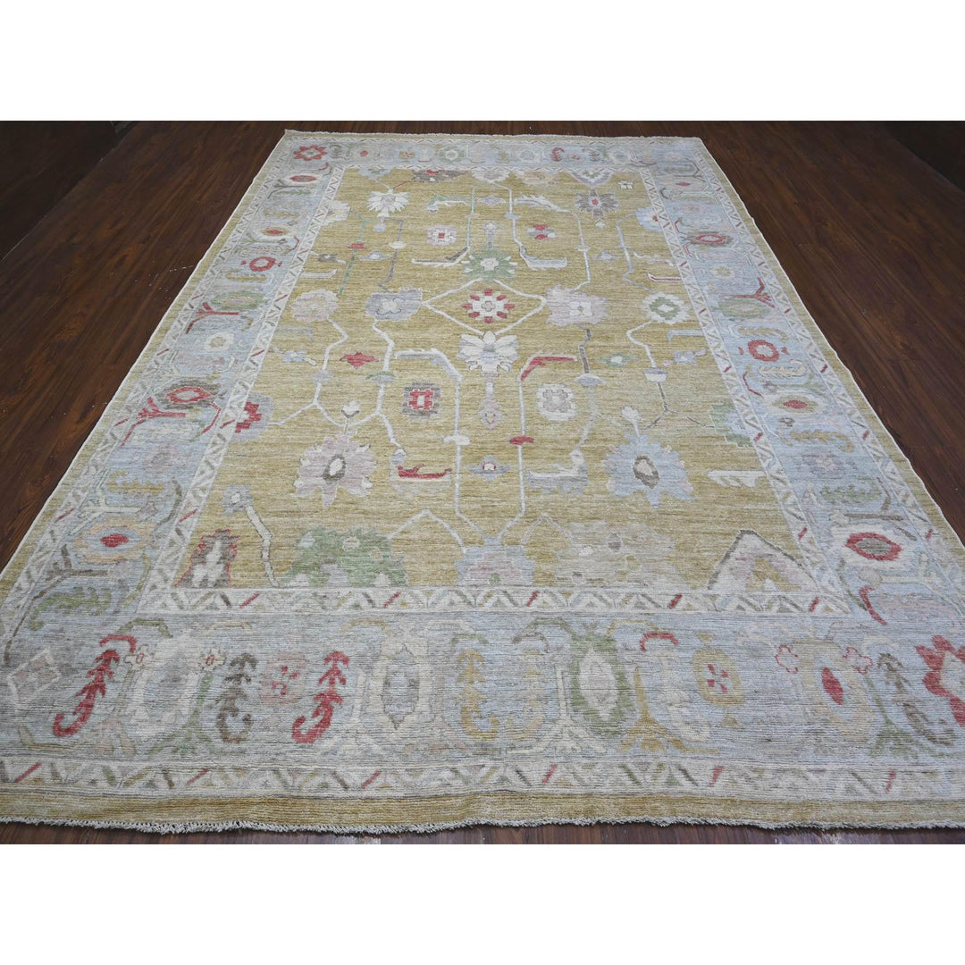 8'11" x 12'6" New Hand Knotted Yellow Wool Rectangle Oriental Rug - MOA10288918