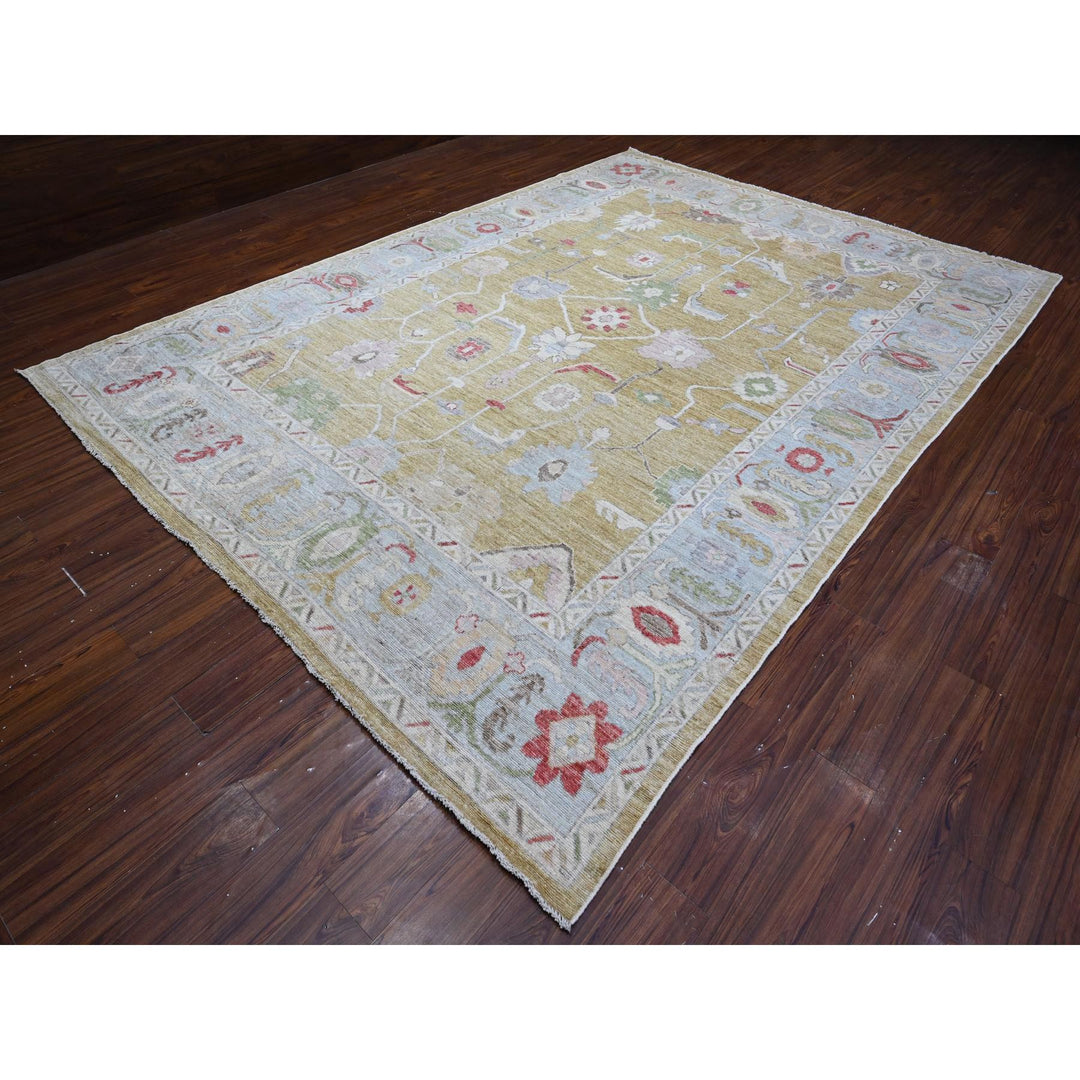 8'11" x 12'6" New Hand Knotted Yellow Wool Rectangle Oriental Rug - MOA10288918