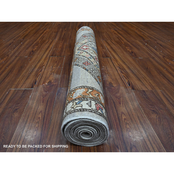 3'11" x 11'6" New Hand Knotted Grey Cotton Runner Oriental Rug - MOA10288929