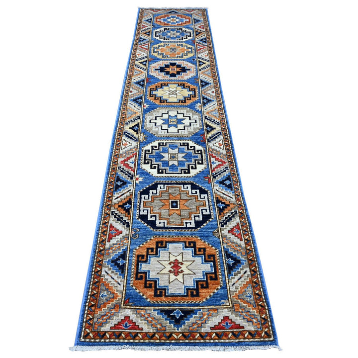 2'5" x 11'8" New Hand Knotted Blue Wool Runner Oriental Rug - MOA10288932