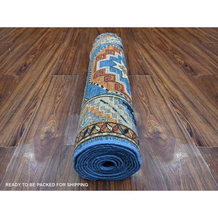 2'5" x 11'8" New Hand Knotted Blue Wool Runner Oriental Rug - MOA10288932