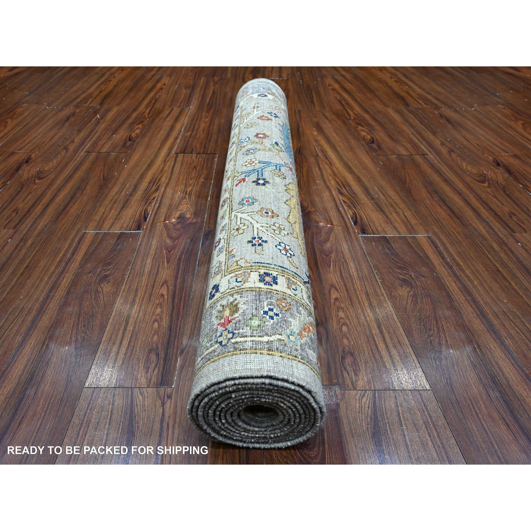 4'1" x 11'9" New Hand Knotted Grey Wool Runner Oriental Rug - MOA10288941