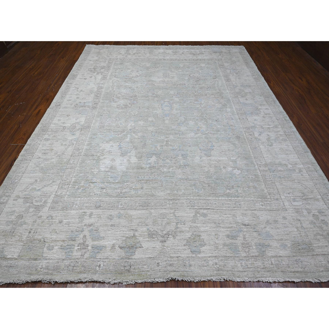 8'11" x 11'4" New Hand Knotted Grey Wool Rectangle Oriental Rug - MOA10288951