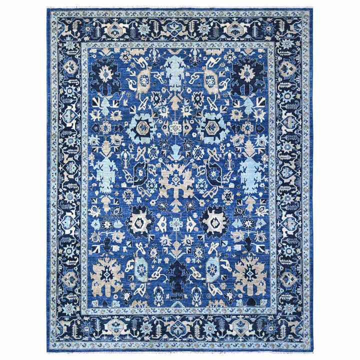 9'3" x 11'9" New Hand Knotted Blue Wool Rectangle Oriental Rug - MOA10288952