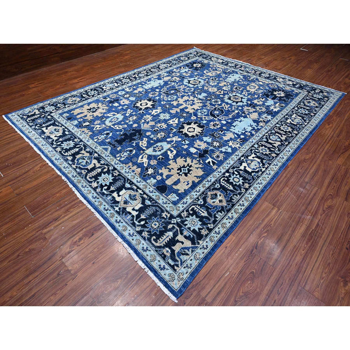 9'3" x 11'9" New Hand Knotted Blue Wool Rectangle Oriental Rug - MOA10288952