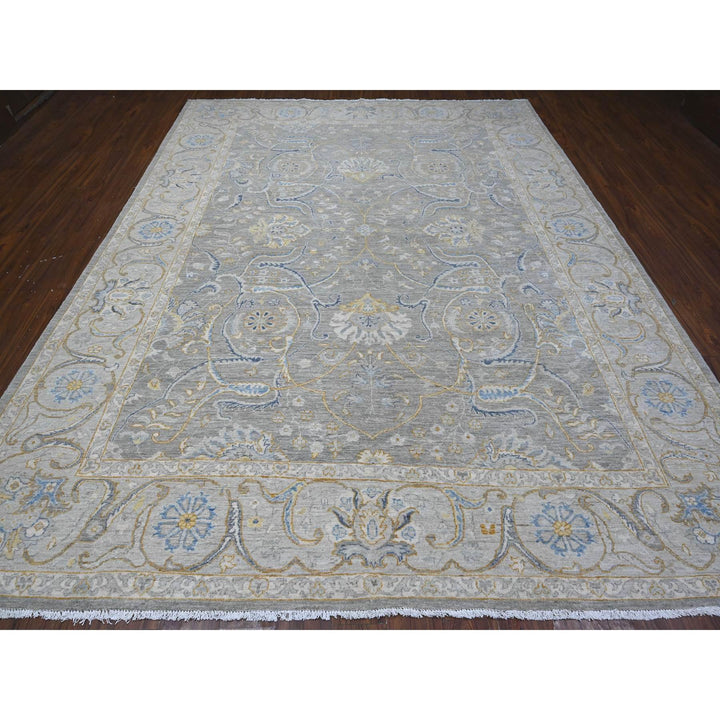 9'0" x 11'7" New Hand Knotted Grey Wool Rectangle Oriental Rug - MOA10288954