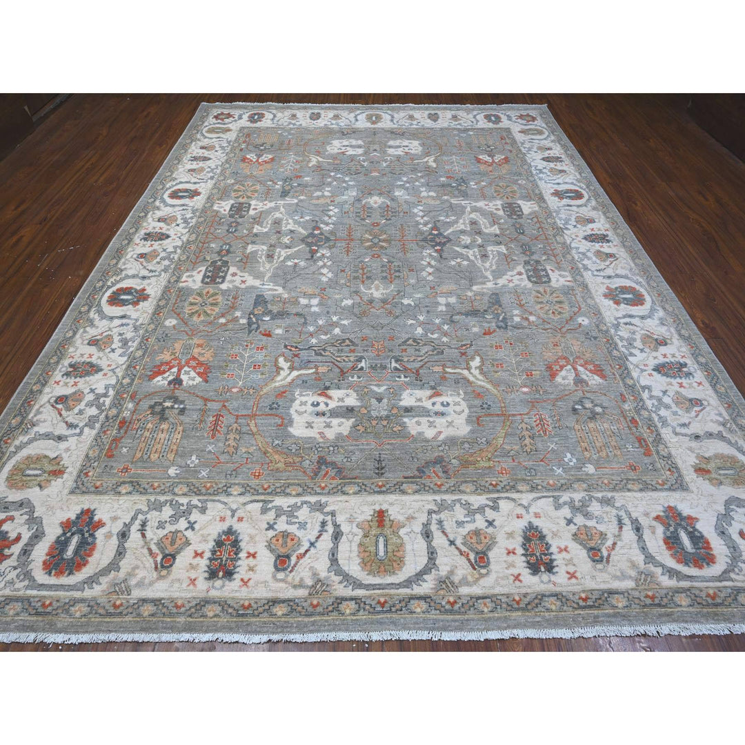 9'2" x 12'0" New Hand Knotted Grey Wool Rectangle Oriental Rug - MOA10288955