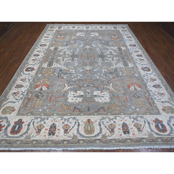 9'2" x 12'0" New Hand Knotted Grey Wool Rectangle Oriental Rug - MOA10288955