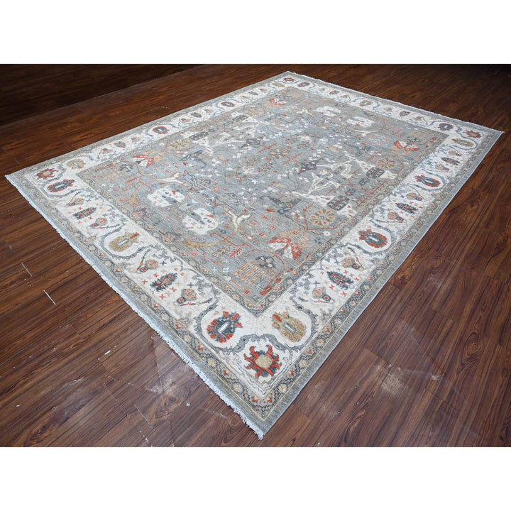 9'2" x 12'0" New Hand Knotted Grey Wool Rectangle Oriental Rug - MOA10288955