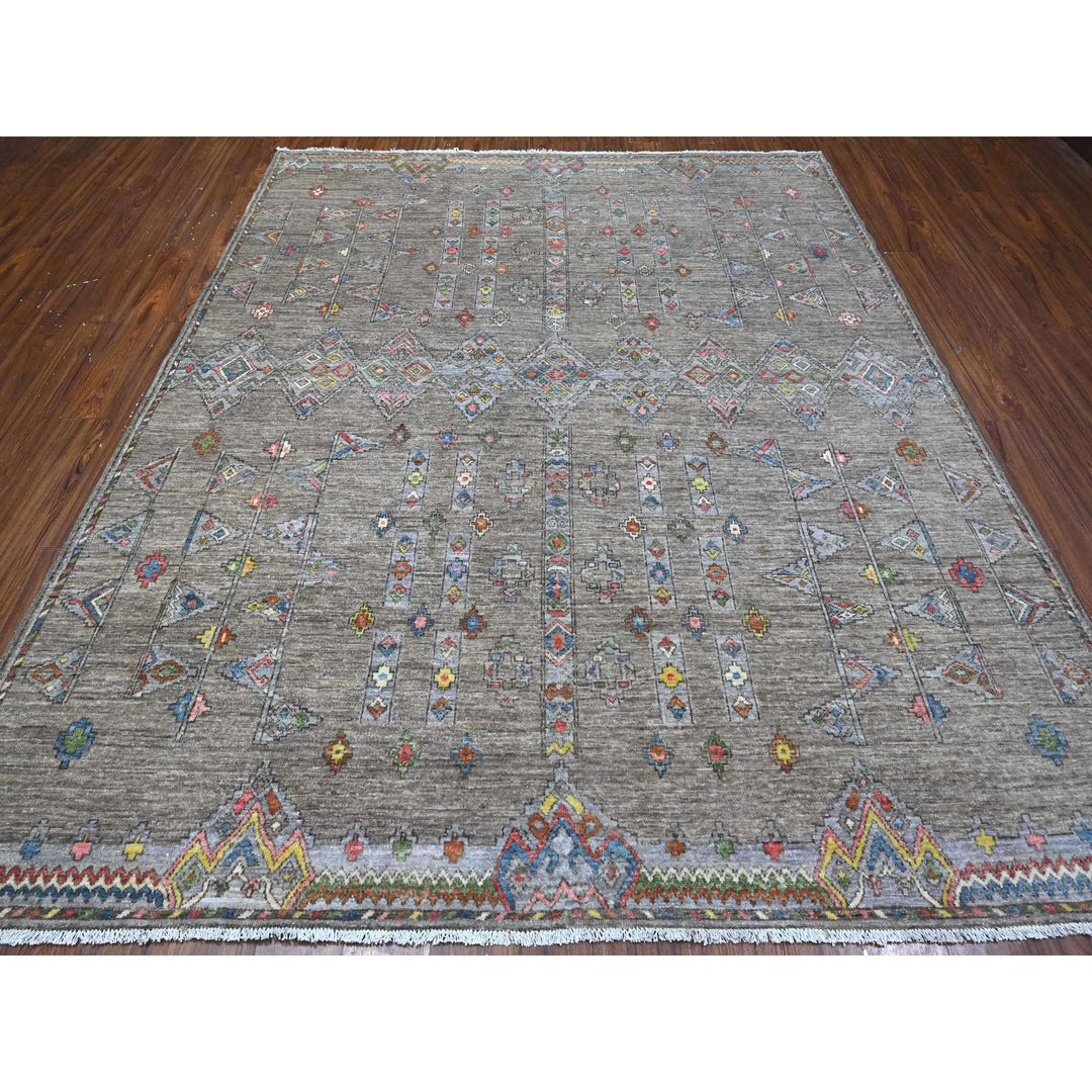 8'2" x 9'8" New Hand Knotted Grey Wool Rectangle Oriental Rug - MOA10288957