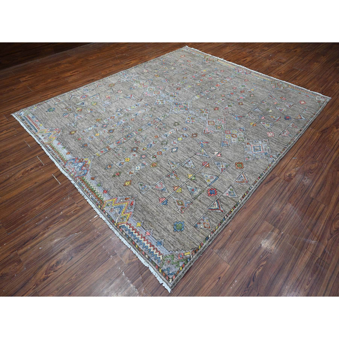 8'2" x 9'8" New Hand Knotted Grey Wool Rectangle Oriental Rug - MOA10288957