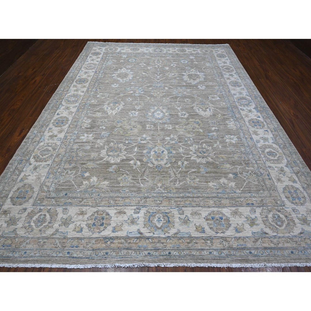 9'0" x 11'10" New Hand Knotted Grey Wool Rectangle Oriental Rug - MOA10288958