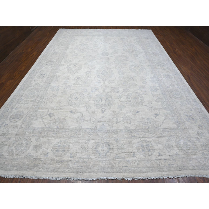 9'10" x 13'11" New Hand Knotted Ivory Wool Rectangle Oriental Rug - MOA10288959