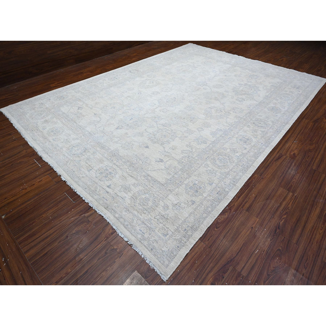 9'10" x 13'11" New Hand Knotted Ivory Wool Rectangle Oriental Rug - MOA10288959