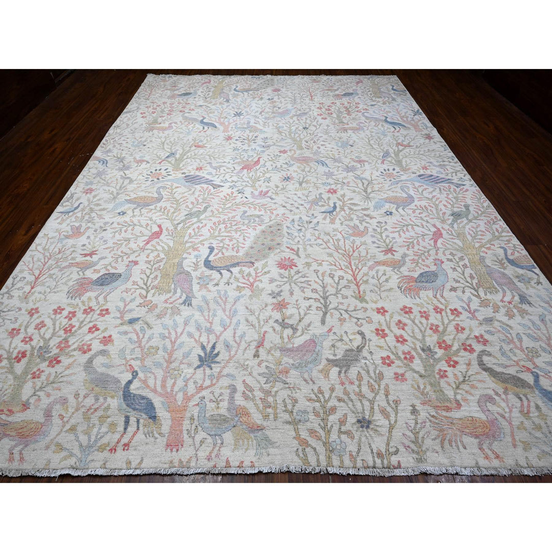 9'11" x 13'7" New Hand Knotted Ivory Wool Rectangle Oriental Rug - MOA10288963