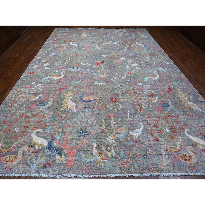 10'4" x 14'3" New Hand Knotted Grey Wool Rectangle Oriental Rug - MOA10288965