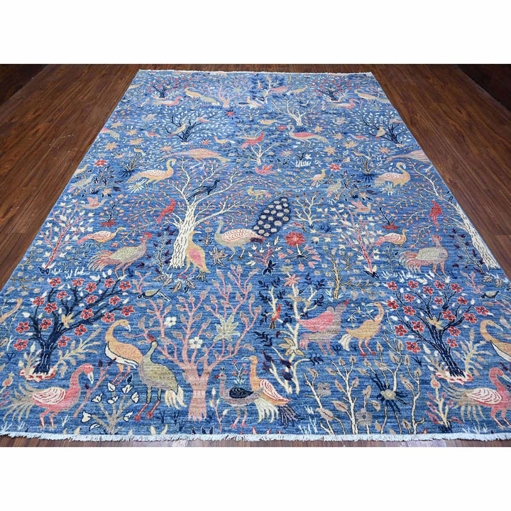 9'0" x 11'11" New Hand Knotted Blue Wool Rectangle Oriental Rug - MOA10288966