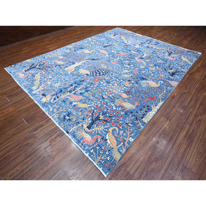 9'0" x 11'11" New Hand Knotted Blue Wool Rectangle Oriental Rug - MOA10288966