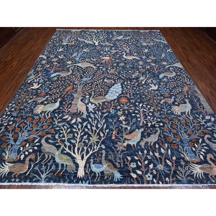 9'2" x 11'9" New Hand Knotted Blue Wool Rectangle Oriental Rug - MOA10288967