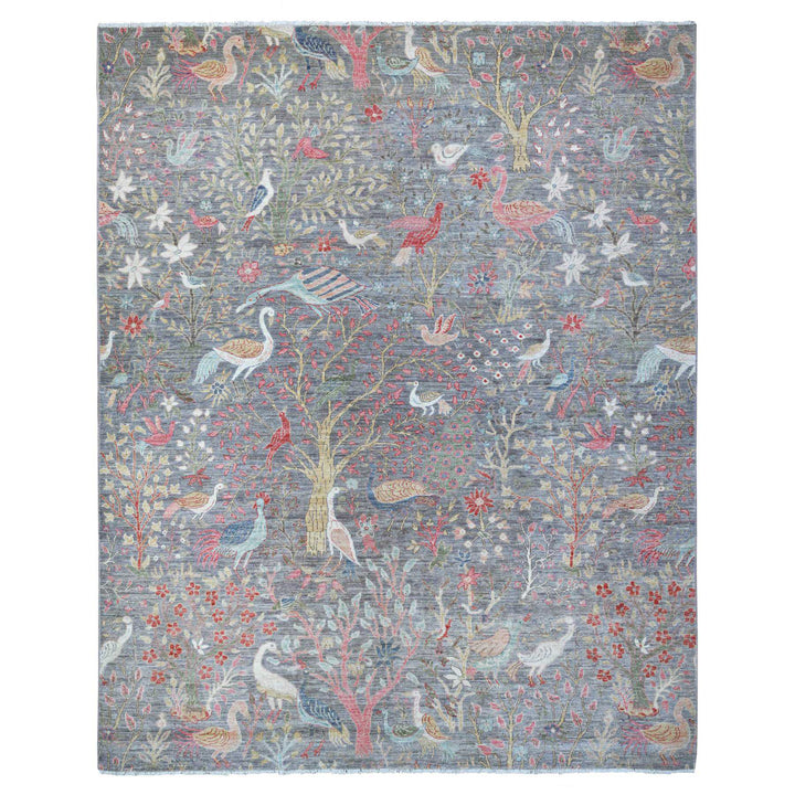 8'2" x 9'11" New Hand Knotted Grey Wool Rectangle Oriental Rug - MOA10288970