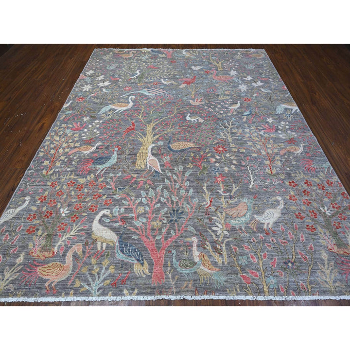 8'2" x 9'11" New Hand Knotted Grey Wool Rectangle Oriental Rug - MOA10288970