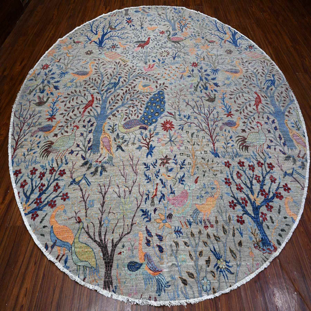 9'11" x 10'2" New Hand Knotted Grey Wool Round Oriental Rug - MOA10288973