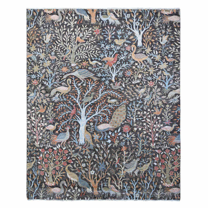 8'0" x 9'10" New Hand Knotted Grey Wool Rectangle Oriental Rug - MOA10288974