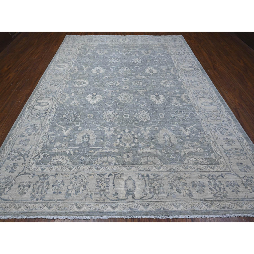 8'9" x 11'6" New Hand Knotted Grey Wool Rectangle Oriental Rug - MOA10288982