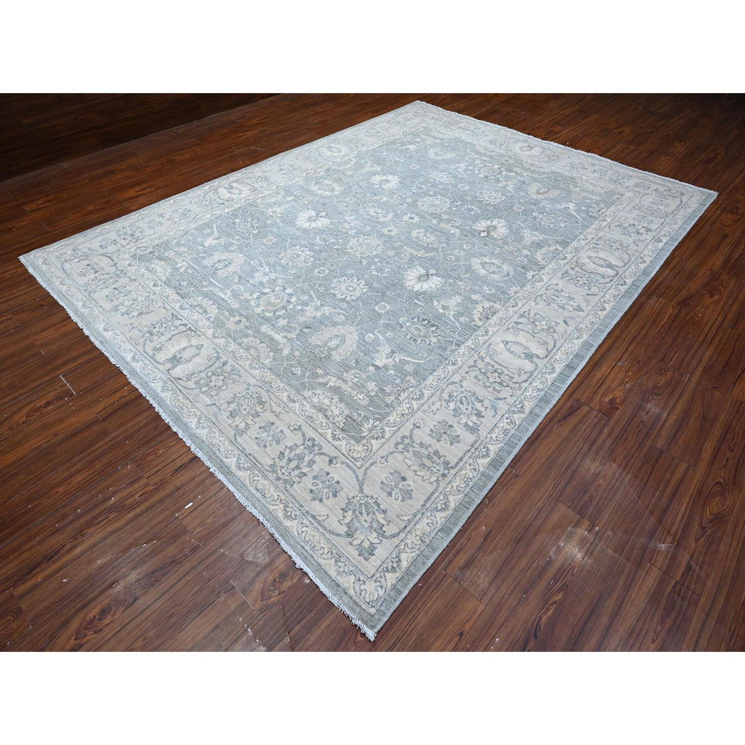 8'9" x 11'6" New Hand Knotted Grey Wool Rectangle Oriental Rug - MOA10288982