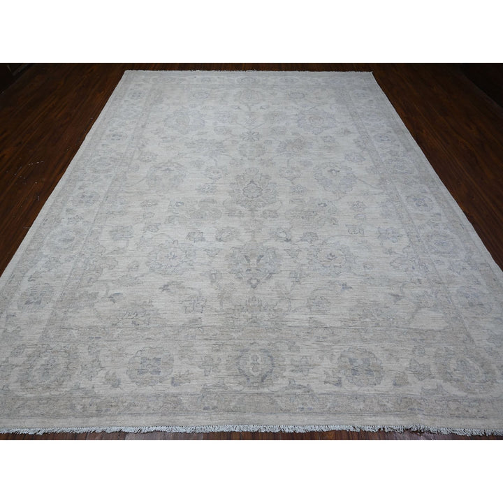 9'1" x 11'5" New Hand Knotted Ivory Wool Rectangle Oriental Rug - MOA10288987