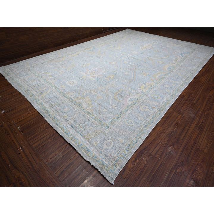 11'9" x 17'4" New Hand Knotted Grey Wool Rectangle Oriental Rug - MOA10288989