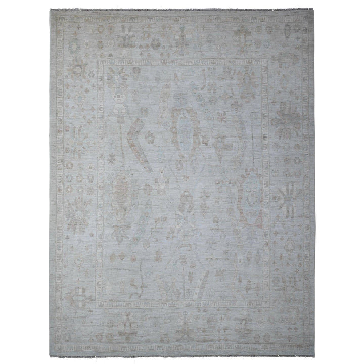 9'0" x 11'10" New Hand Knotted Grey Wool Rectangle Oriental Rug - MOA10288991