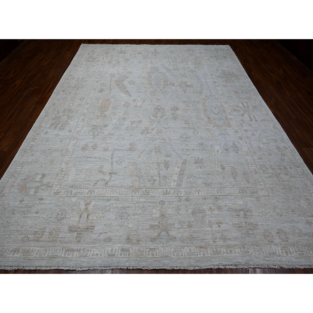 9'0" x 11'10" New Hand Knotted Grey Wool Rectangle Oriental Rug - MOA10288991