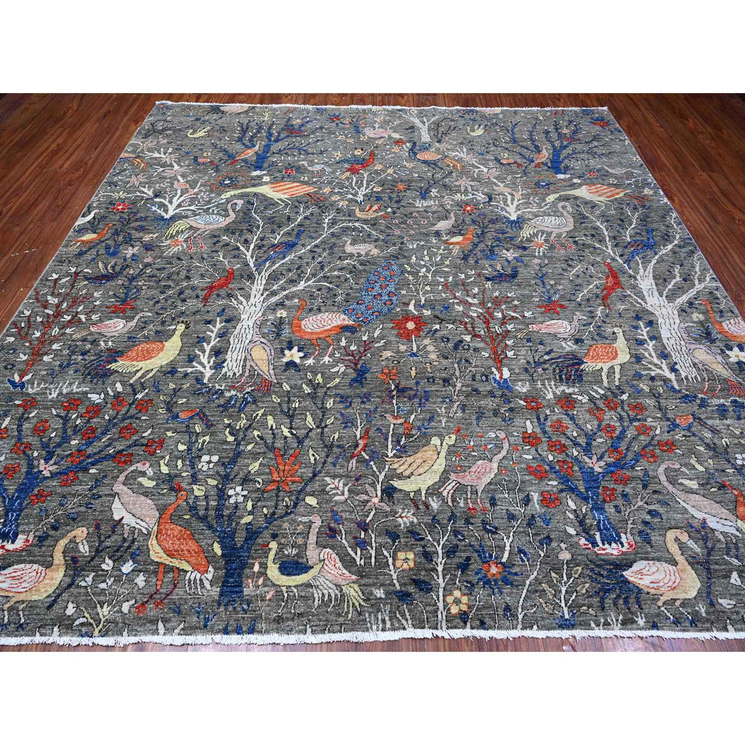 9'6" x 9'9" New Hand Knotted Grey Wool Square Oriental Rug - MOA10288992