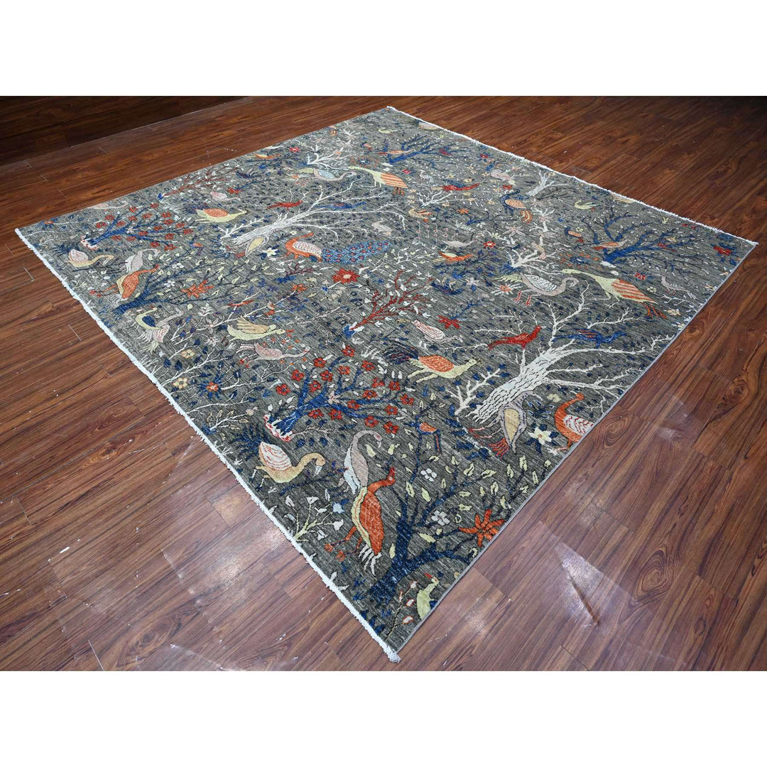 9'6" x 9'9" New Hand Knotted Grey Wool Square Oriental Rug - MOA10288992