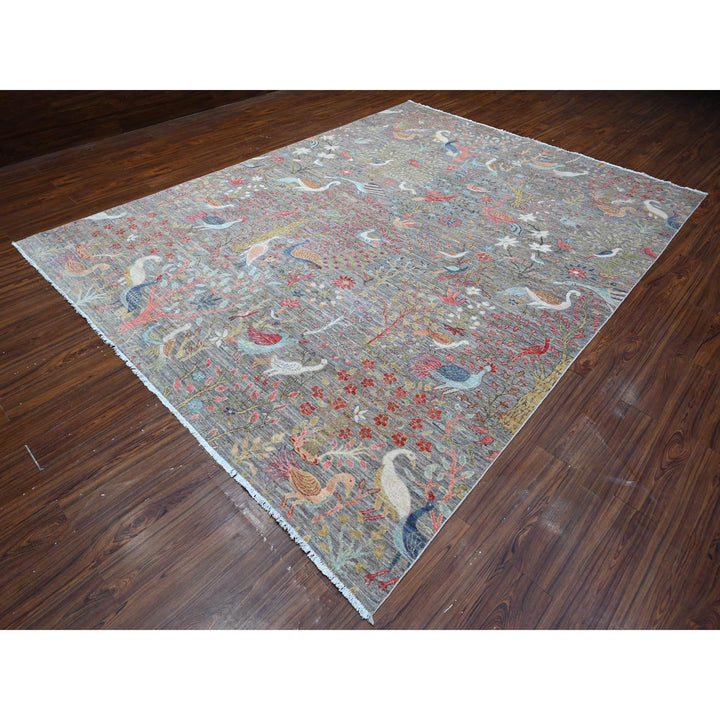 9'0" x 11'11" New Hand Knotted Grey Wool Rectangle Oriental Rug - MOA10288993