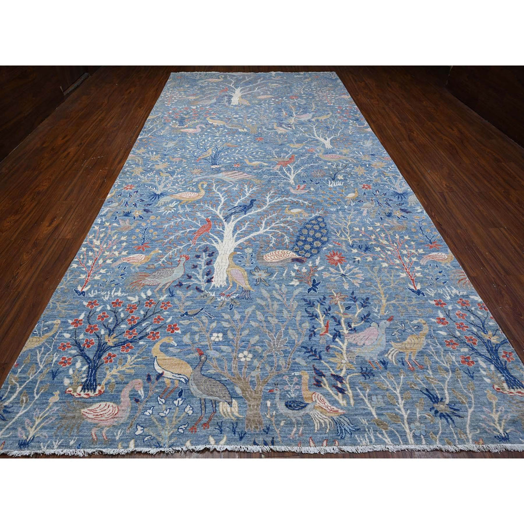 8'1" x 16'2" New Hand Knotted Blue Wool Runner Oriental Rug - MOA10288994