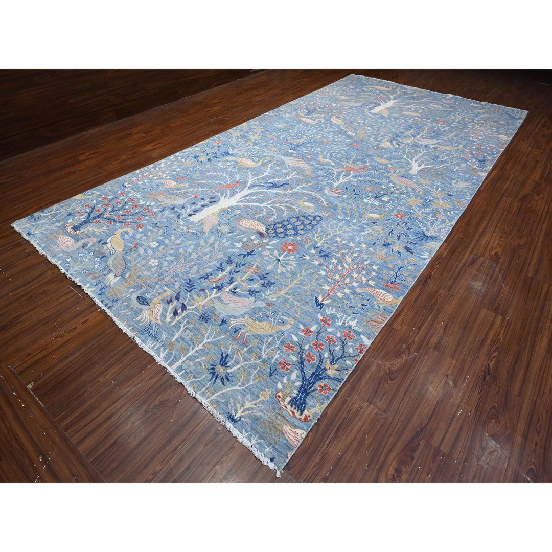 8'1" x 16'2" New Hand Knotted Blue Wool Runner Oriental Rug - MOA10288994