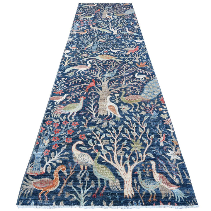 4'0" x 15'1" New Hand Knotted Blue Wool Runner Oriental Rug - MOA10288998