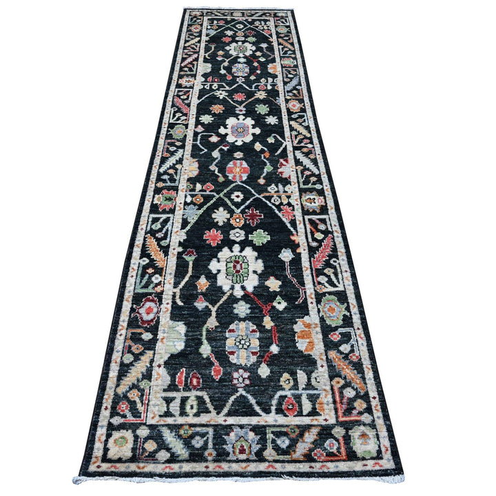 2'10" x 11'11" New Hand Knotted Black Wool Rectangle Oriental Rug - MOA10289008