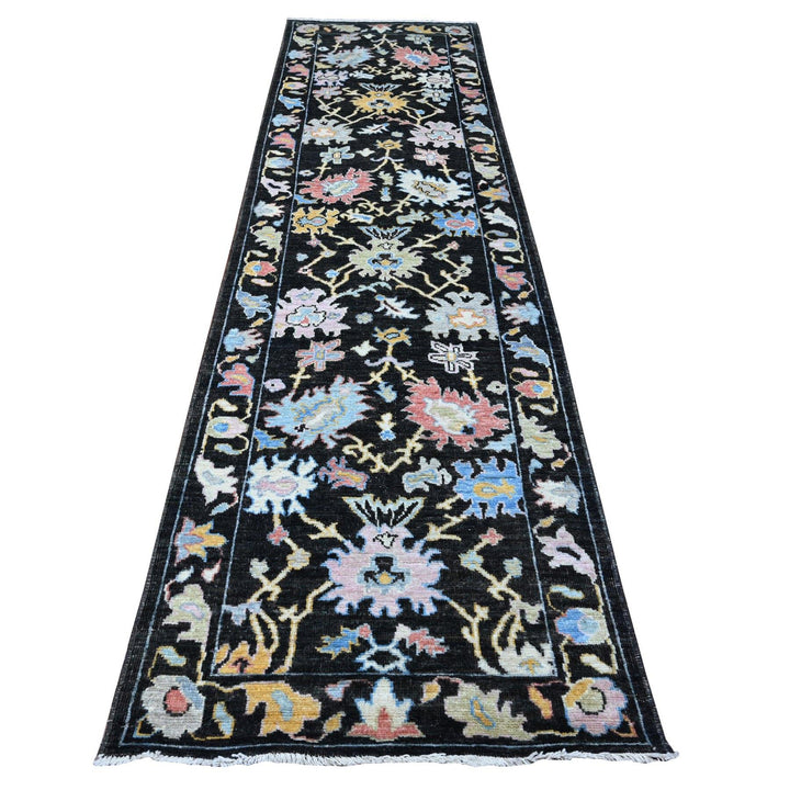 3'1" x 11'6" New Hand Knotted Black Wool Runner Oriental Rug - MOA10289017