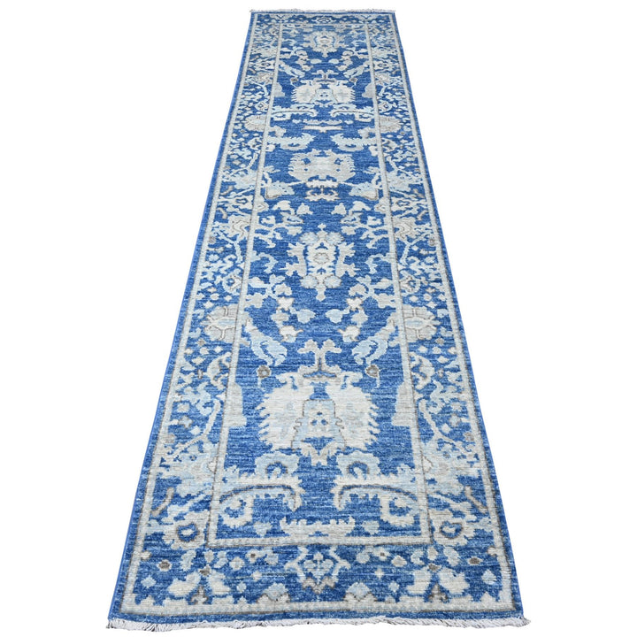 2'10" x 11'9" New Hand Knotted Blue Wool Runner Oriental Rug - MOA10289020