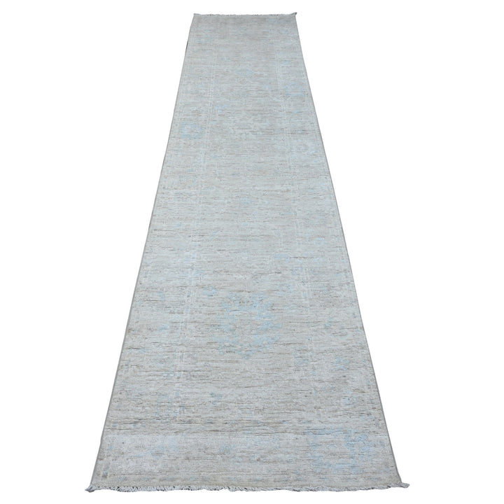 2'9" x 12'1" New Hand Knotted Grey Wool Runner Oriental Rug - MOA10289021