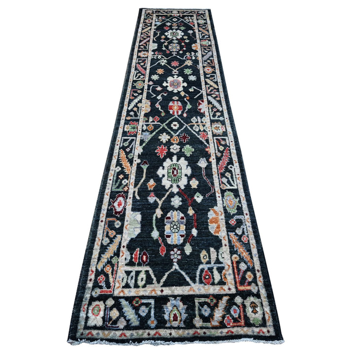 2'8" x 12'5" New Hand Knotted Black Wool Runner Oriental Rug - MOA10289024