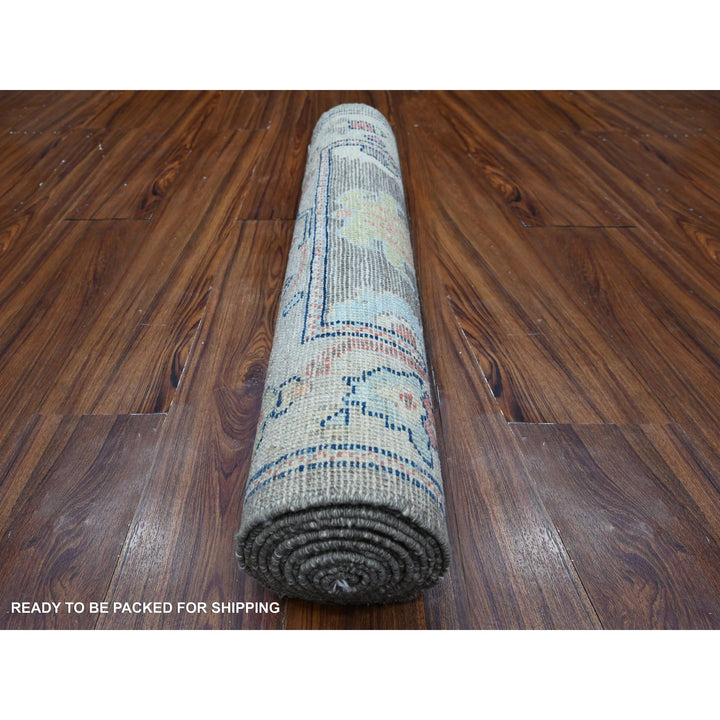 2'8" x 11'9" New Hand Knotted Grey Wool Runner Oriental Rug - MOA10289025